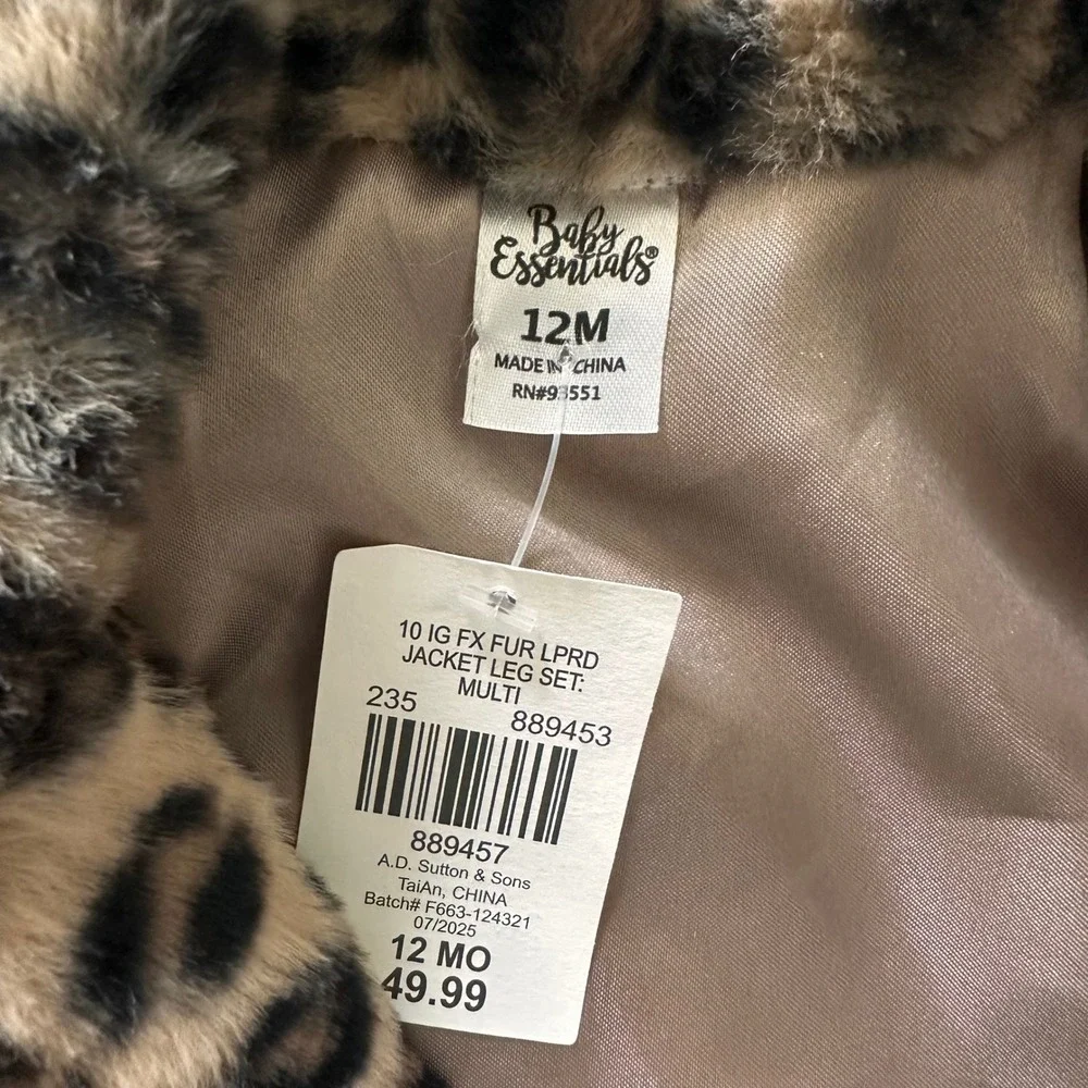 Baby Essentials Leopard Faux Fur Jacket Brown Tan Animal Print 12M‎ NWT